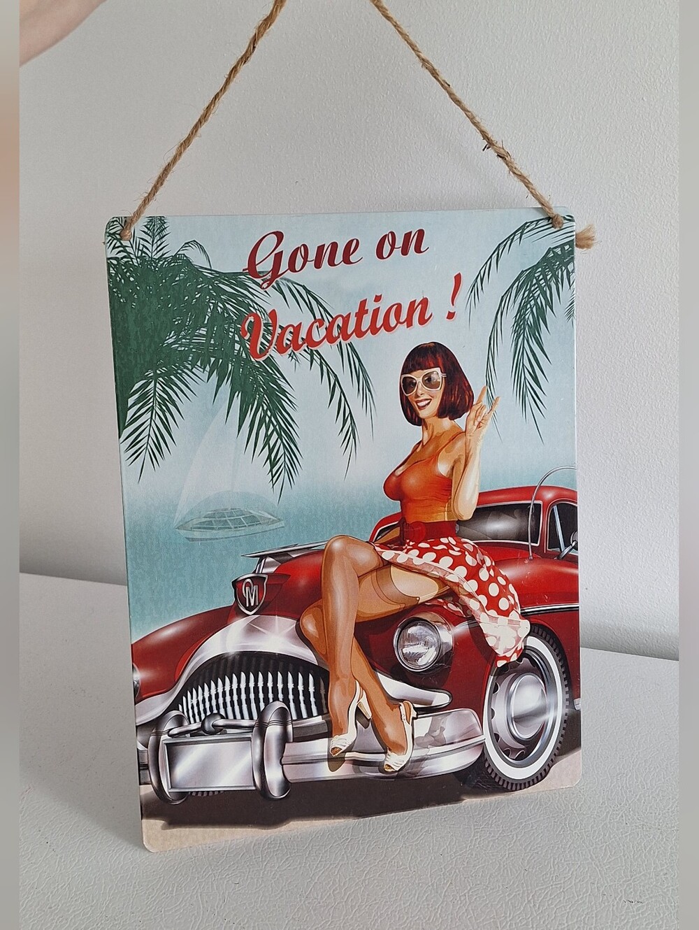 Pin-up style metal sign, retro design